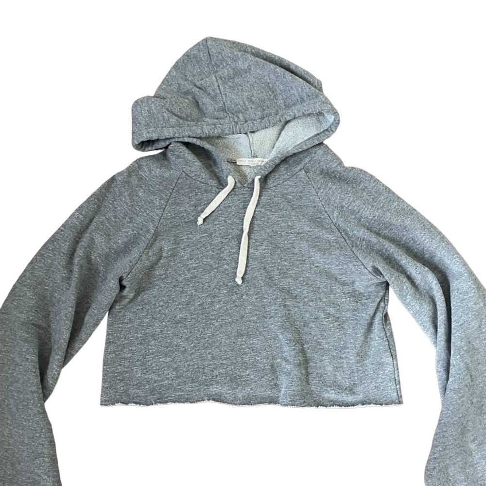 Truly Madly Deeply Los Angeles Cropped Gray Workout Athletic Hoodie Flare Sleeve